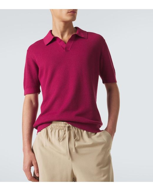 Zegna Red Knitted Cotton Polo Shirt for men