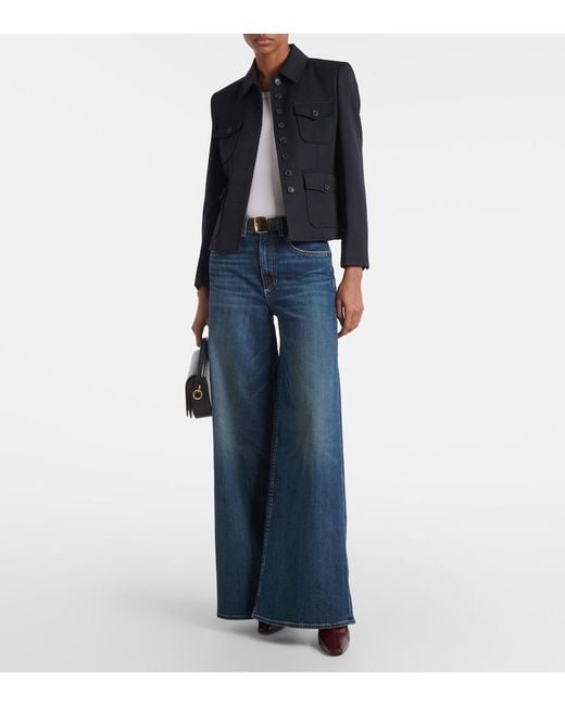 Nili Lotan Blue Rolland Mid-Rise Wide-Leg Jeans