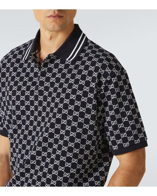 Gucci Poloshirt Aus Baumwoll-Piqué Mit Gg Jacquard, Grösse in Black für Herren