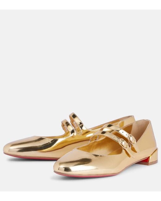 Christian Louboutin Natural Mary-Jane-Ballerinas Sweet Jane Aus Metallic-Leder
