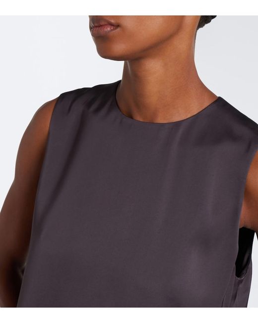 Vince Brown Lace-Trimmed Satin Top
