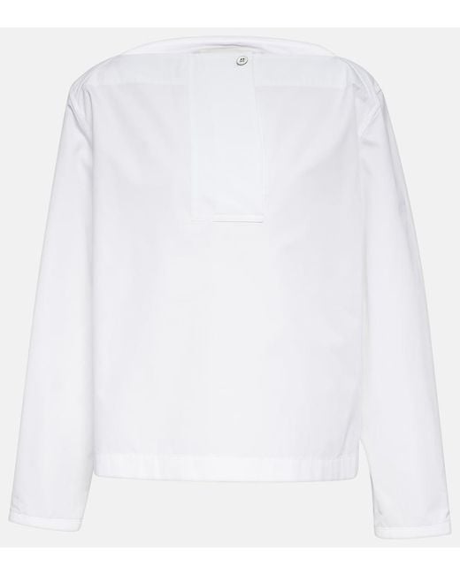 Jil Sander White Cotton Poplin Pleated Top