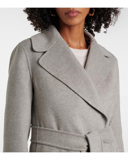 Max Mara Gray Paolore Virgin Wool Wrap Coat