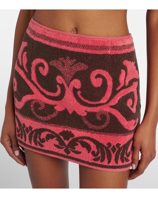 Valentino Red Cotton Terry Jacquard Miniskirt