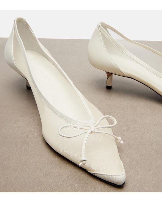Jacquemus White Tourni Leather-Trimmed Mesh Pumps