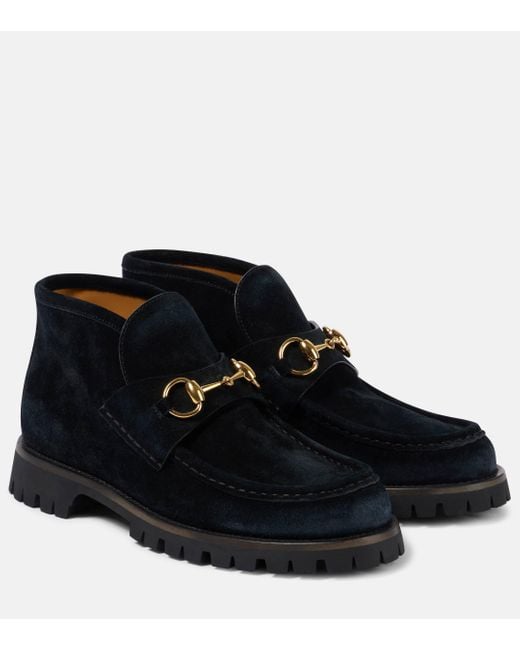 Gucci Black Horsebit Suede Ankle Boots