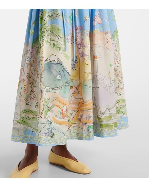 ALÉMAIS Blue Anouk Printed Cotton Midi Shirt Dress