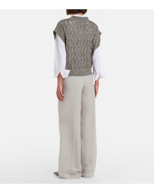 Brunello Cucinelli Gray Monili Wide-Leg Pants