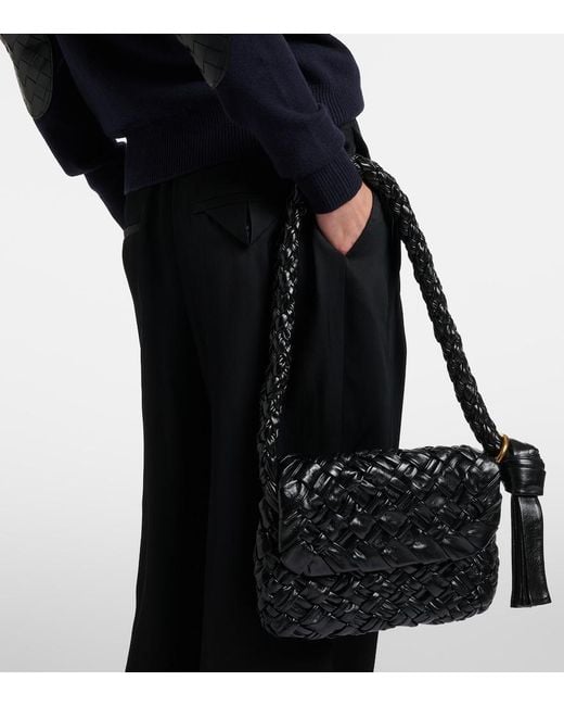 Bottega Veneta Black Kalimero Città Gathered Intrecciato Leather Shoulder Bag