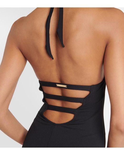 Alexandra Miro Black Cindy Cutout Halterneck Swimsuit