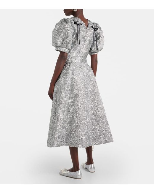Simone Rocha Gray Puff-sleeve Cloque Midi Dress
