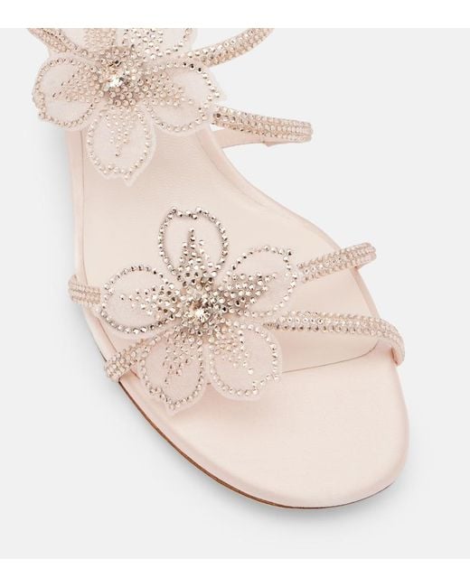 Rene Caovilla Pink Floriane Embellished Satin Sandals