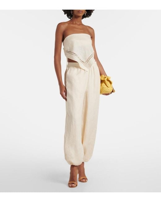 Jonathan Simkhai Natural Lace-Trimmed Linen-Blend Wide-Leg Pants