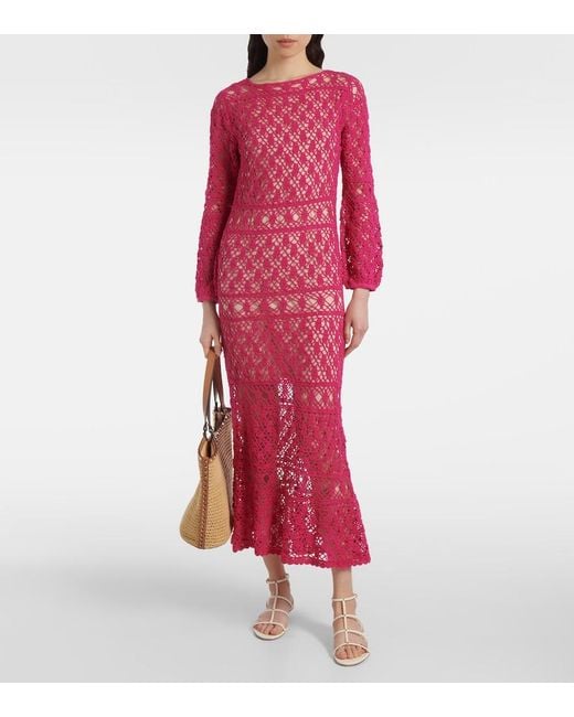 Anna Kosturova Pink Jennifer Cotton Crochet Maxi Dress