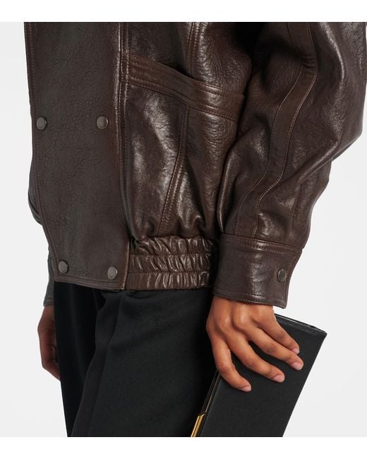Saint Laurent Brown Leather Bomber Jacket