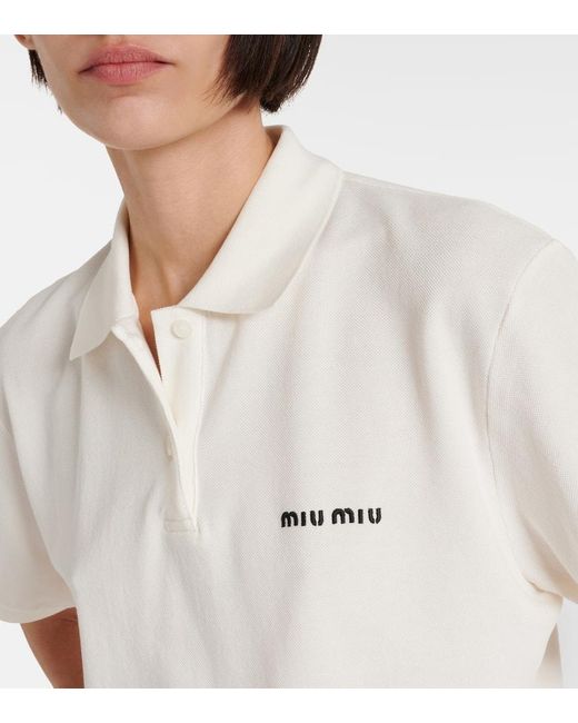 Miu Miu White Logo Cotton Pique Polo Shirt