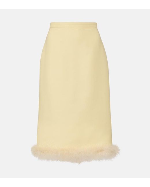 Valentino Yellow Crepe Couture Feather-Trimmed Pencil Skirt
