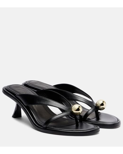 Souliers Martinez Black Estela Leather Thong Sandals