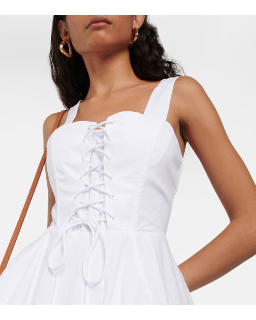 Staud White Sutton Lace-up Stretch-cotton Mini Dress
