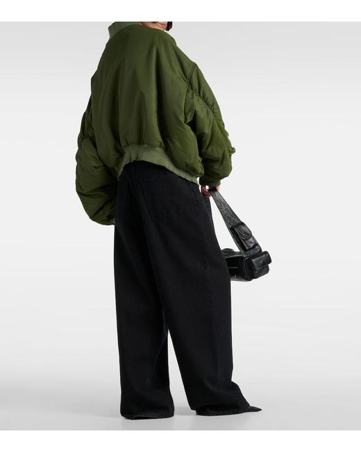 Balenciaga Green Off Shoulder Technical Bomber Jacket