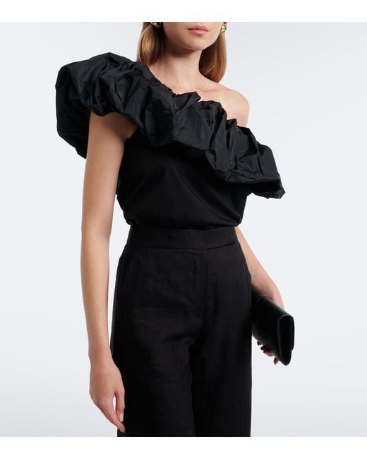 Max Mara Black Ruffled Off-Shoulder Cotton Top