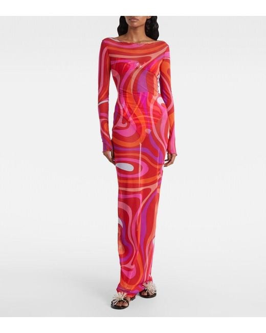 Emilio Pucci Pink Marmo Sheer Tulle Maxi Dress