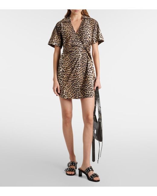 Ganni Brown Leopard Print Organic Cotton Mini Dress