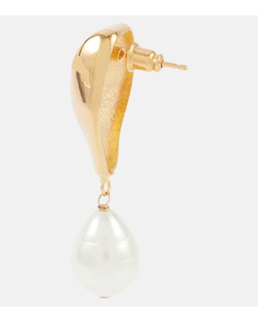 Oscar de la Renta White Faux Pearl Drop Earrings