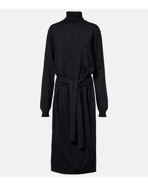 Lemaire Blue Turtleneck Wool-Blend Midi Dress