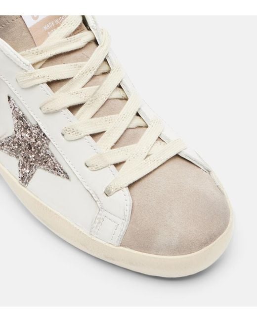 Golden Goose Deluxe Brand White Super-Star Glitter Leather Sneakers