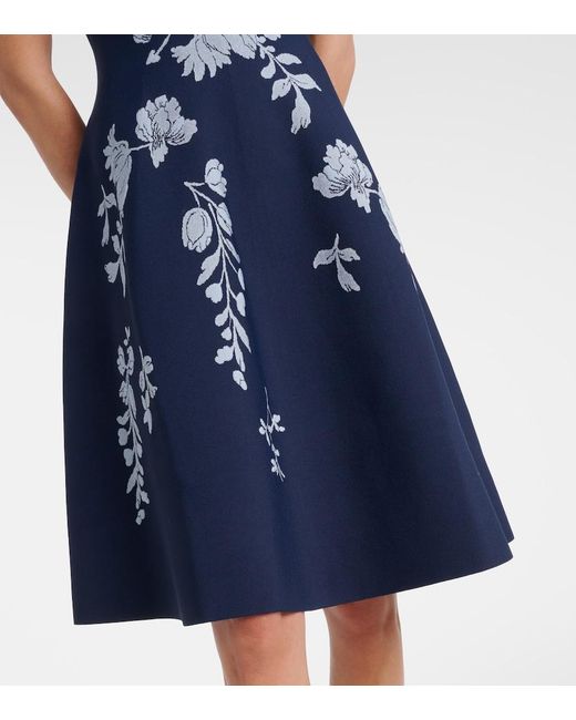 Carolina Herrera Blue Floral Jacquard Midi Dress