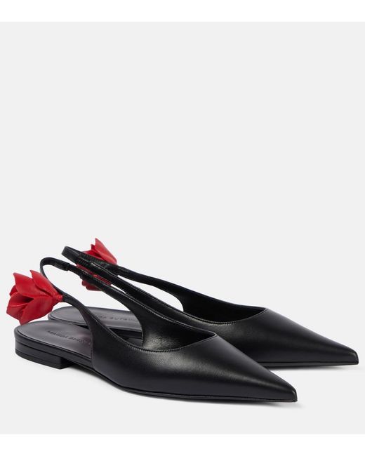 Magda Butrym Blue Floral-Applique Leather Slingback Flats