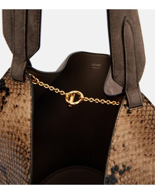 Khaite Brown Lotus Small Snake-Effect Leather Tote Bag