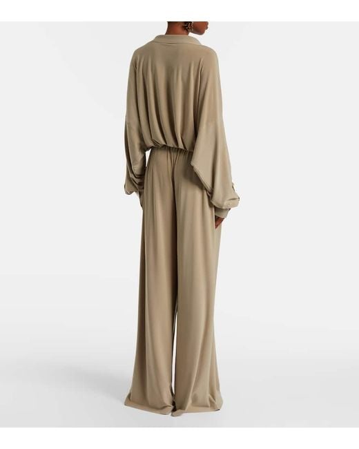 Norma Kamali Natural Pleated Wide-Leg Pants