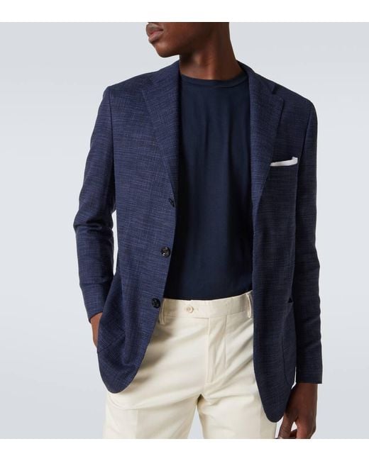 Blazer En Mezcla De Lana, Seda Y Algodon Kiton de hombre de color Blue