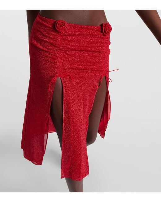 Oseree Red Lumiere Rose Midi Skirt