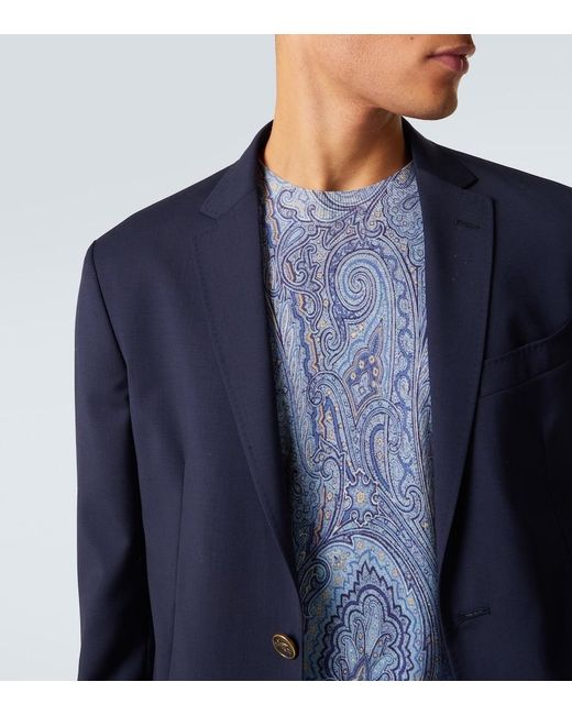 Etro Blue Wool Blazer for men