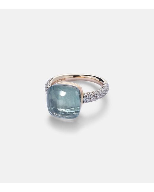 Pomellato Blue Nudo 18Kt And Rose Ring With Topaz And Diamonds