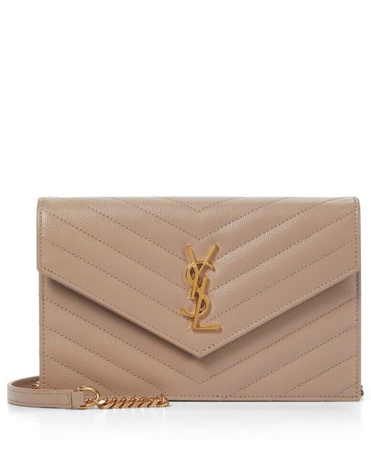 Saint Laurent Cassandre Small Leather Wallet On Chain in Natural | Lyst