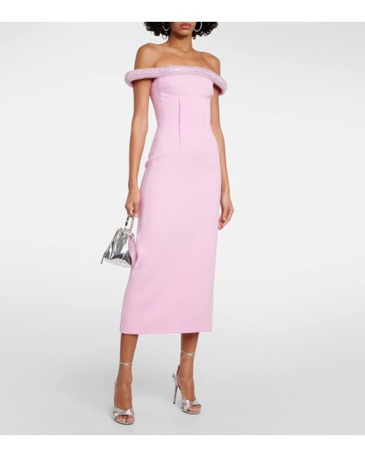 David Koma Pink Crystal-embellished Cady Midi Dress