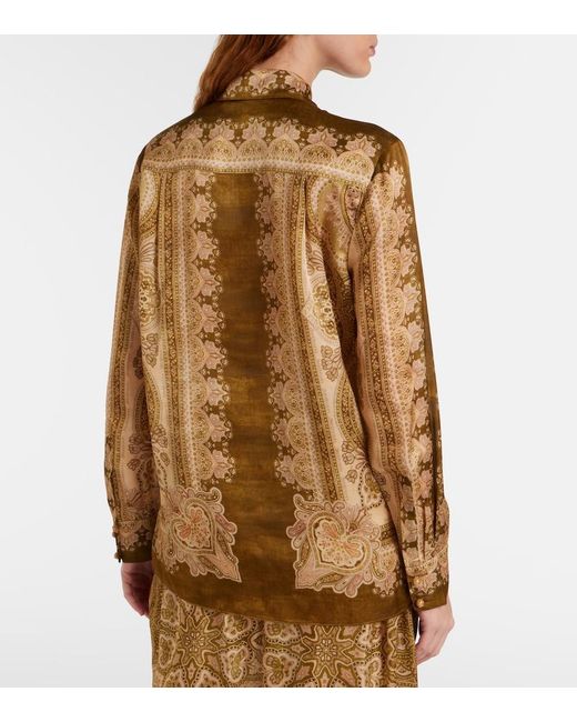 Zimmermann Brown Luna Paisley Silk Satin Shirt
