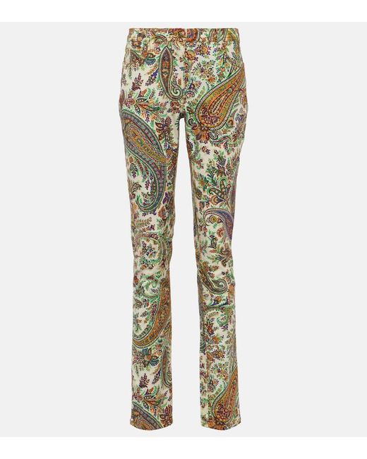 Etro Green Bedruckte Mid-Rise Slim Jeans