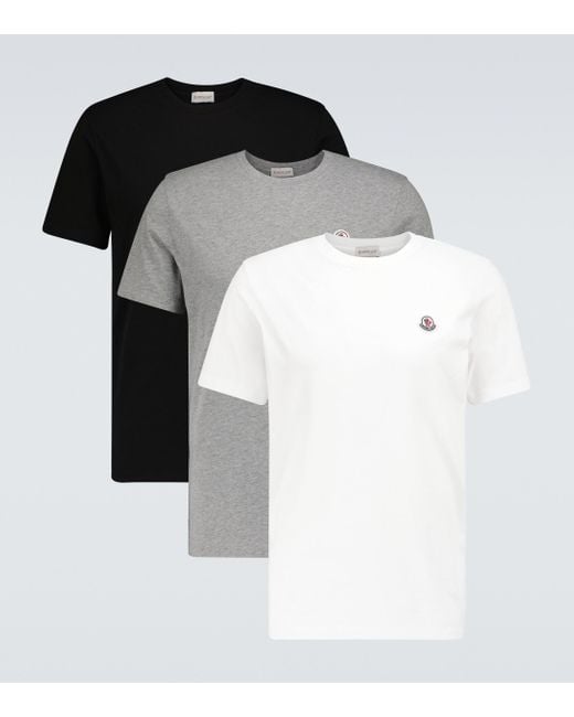 Confezione da tre T-shirt in cotone di Moncler in White da Uomo