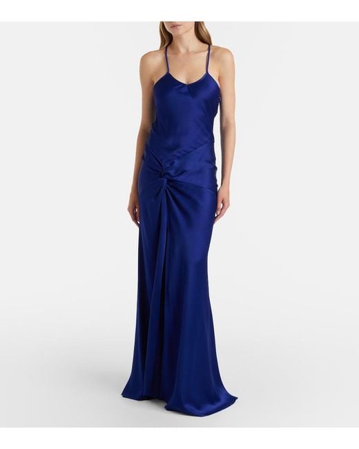 Victoria Beckham Blue Gathered Crepe Satin Gown