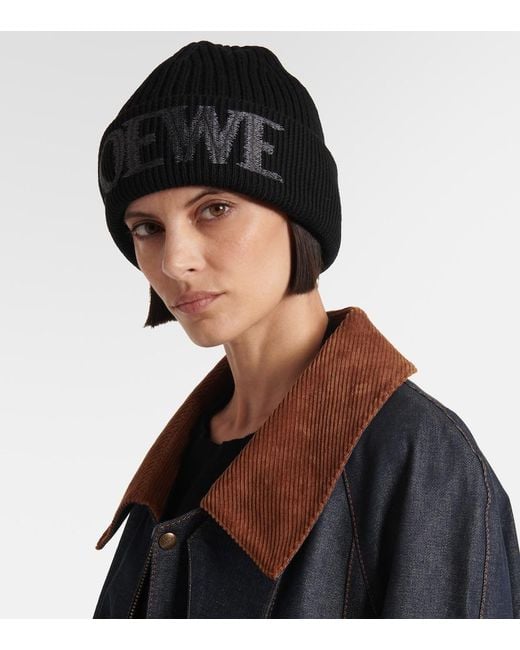 Loewe Black Logo Wool Beanie