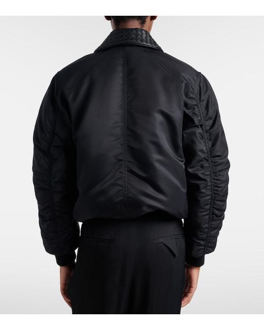 Bottega Veneta Black Intrecciato Leather-Trimmed Blouson Jacket