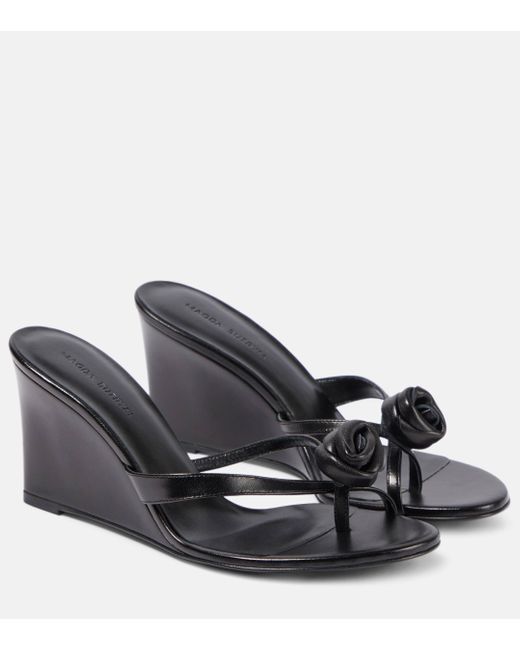 Magda Butrym Black Floral-applique Leather Wedge Mules