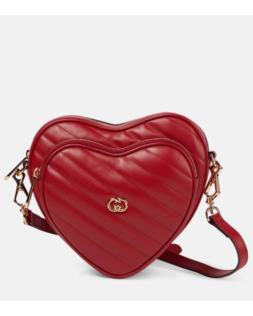 Gucci Red Heart Interlocking G Leather Shoulder Bag