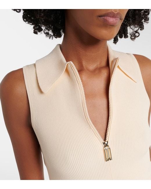 Victoria Beckham Natural Mira Ribbed-Knit Midi Dress