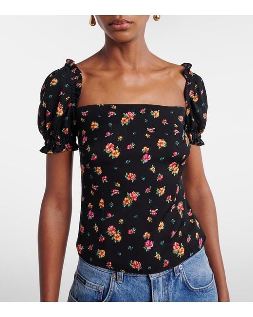 Dolce & Gabbana Black Floral Silk-Blend Charmeuse Top